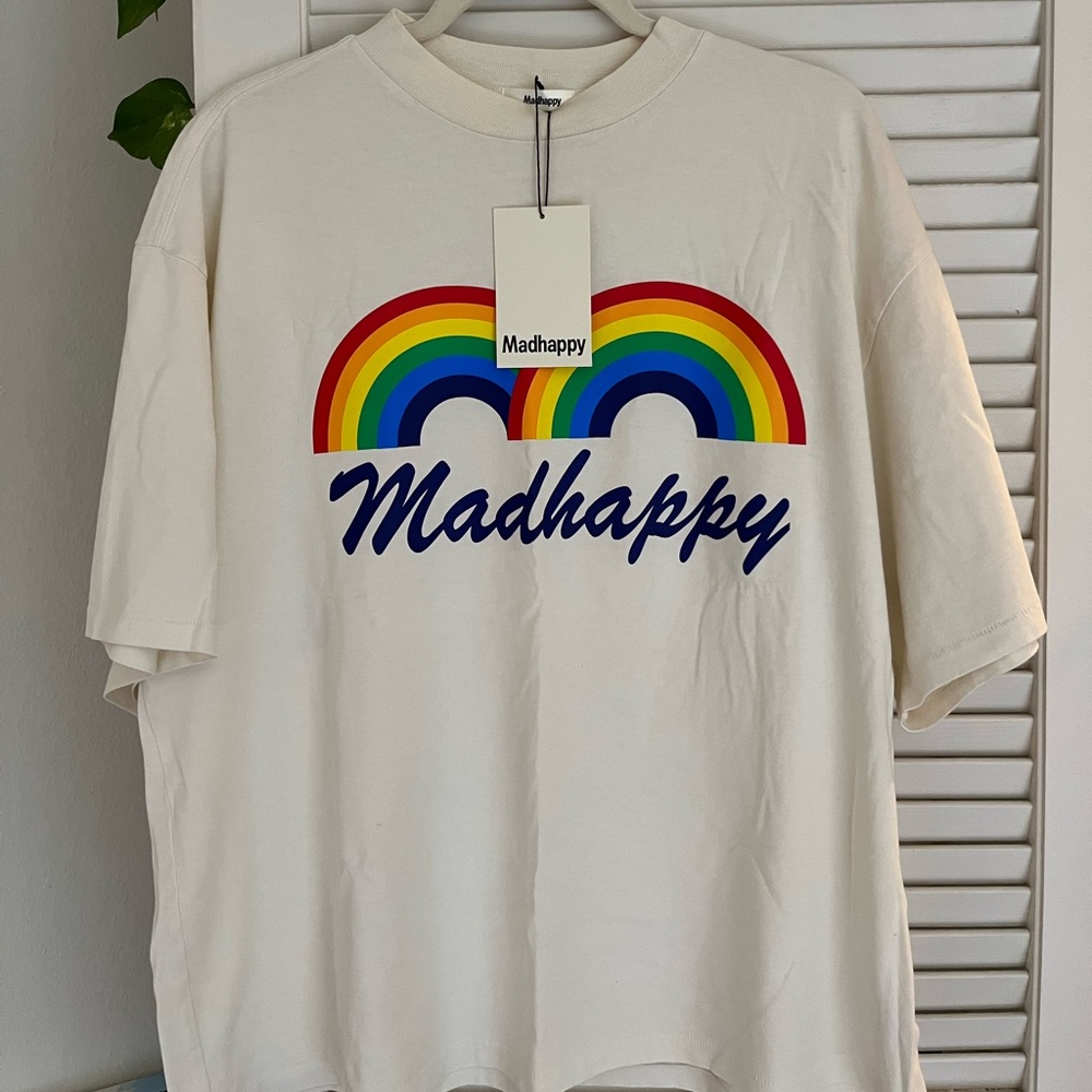 Madhappy Cream Short Sleeve Tee with Rainbow Graphic